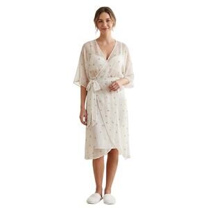 Victoria's Secret Chiffon Floral Embroidered Accents Long Robe, M/L